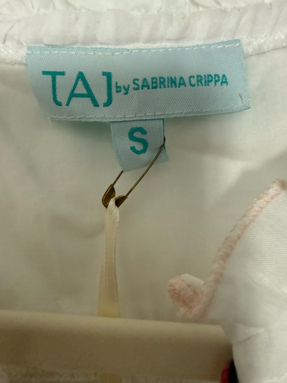 TAJ by Sabrina Crippa White Maxi Dress w\Pink & Navy Embroidery Size Small NWT - Picture 6 of 6